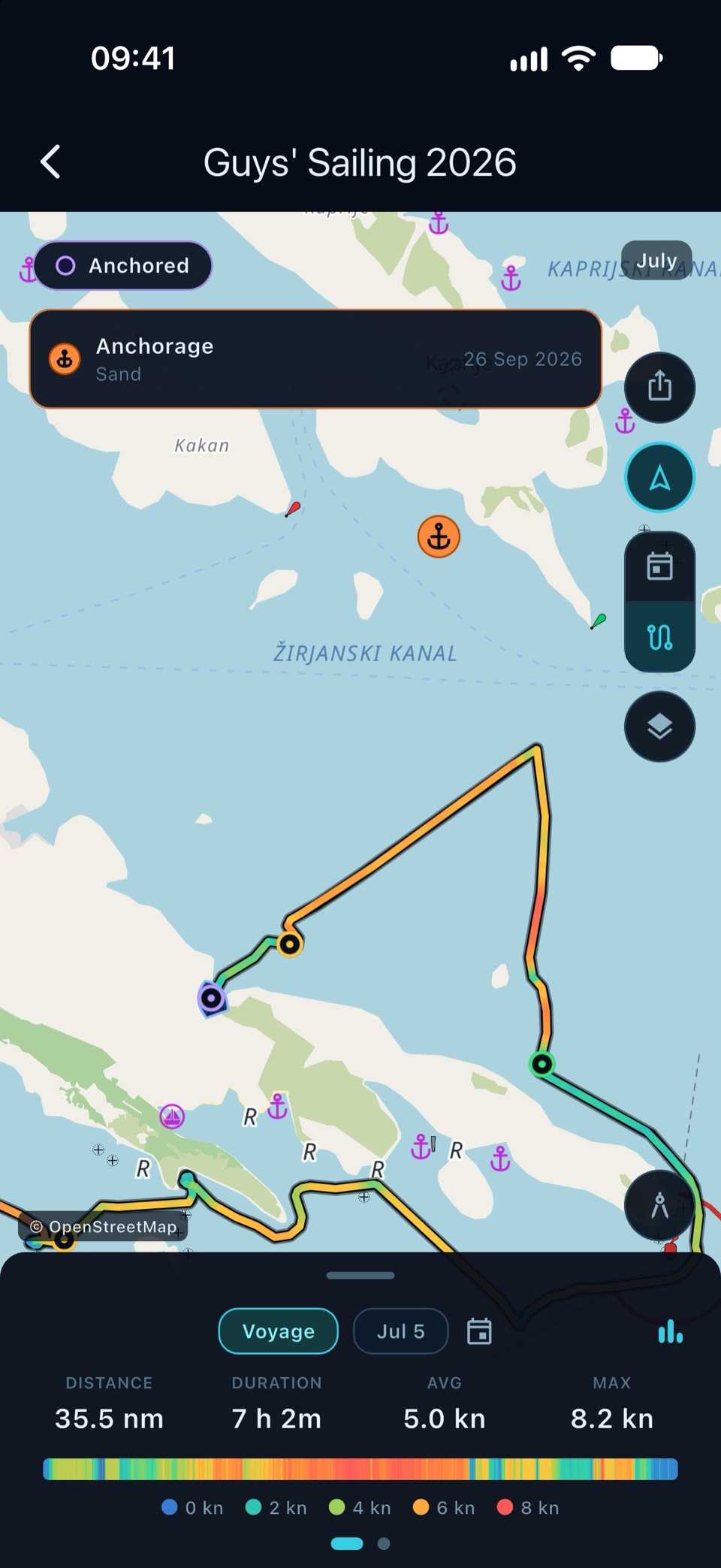 Eigener Marker „Anchorage“ vor Hvar auf der Karte