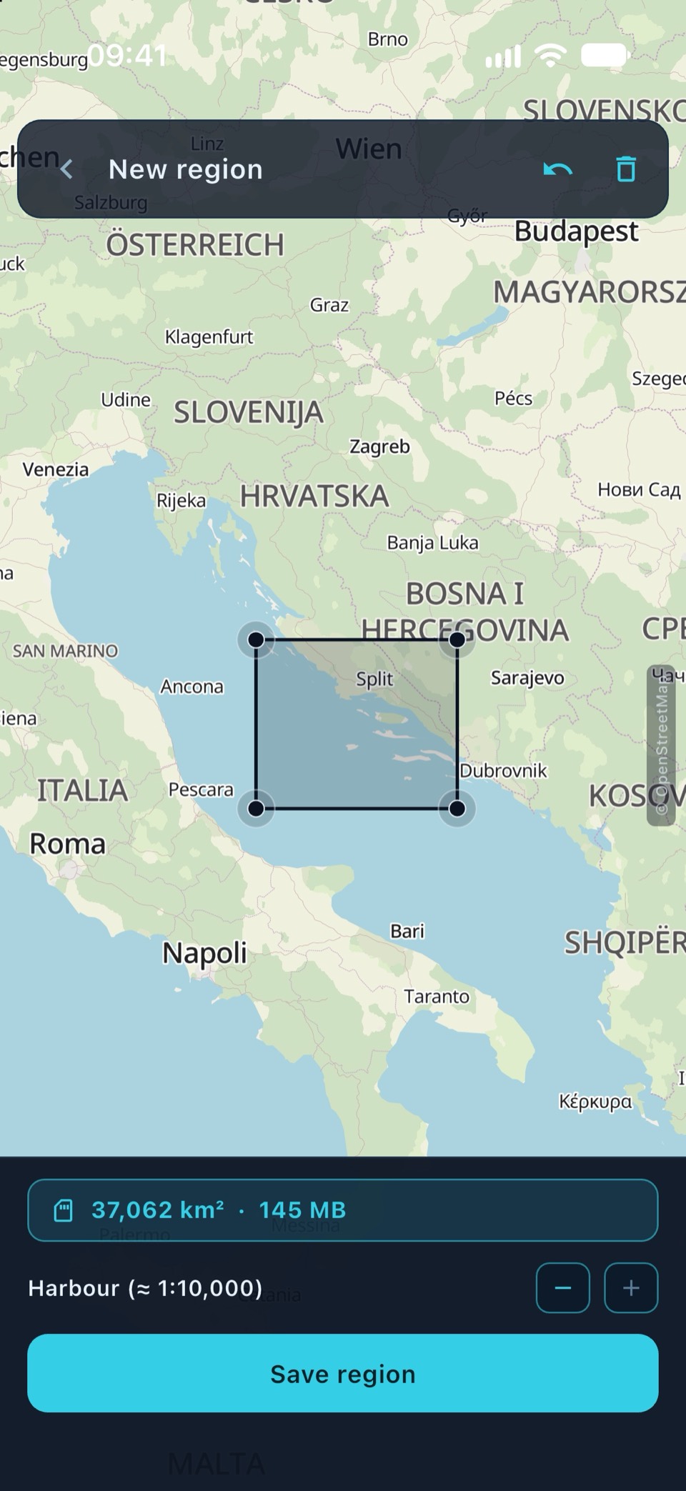 Neue Offline-Region über Mitteldalmatien, 145 MB