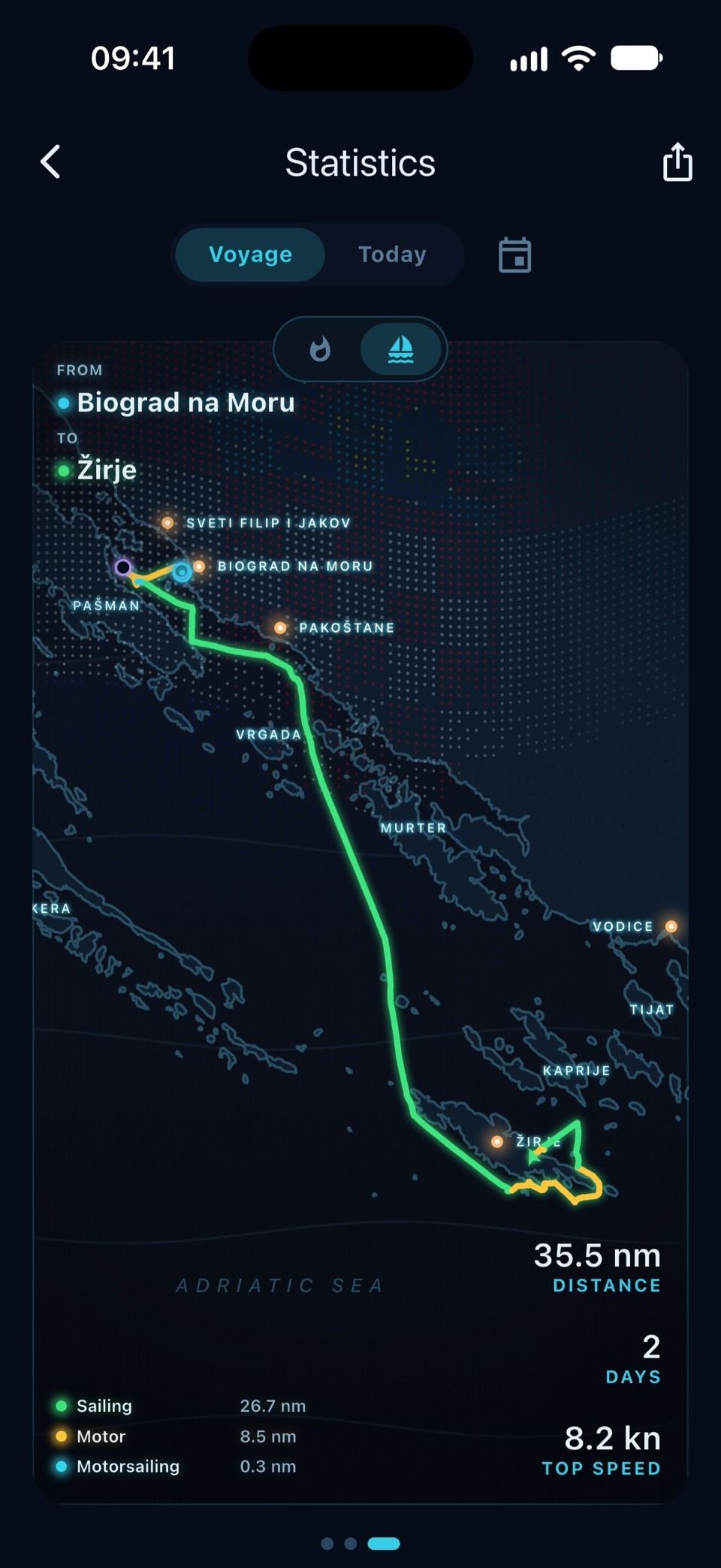 Törnposter von Biograd na Moru nach Žirje